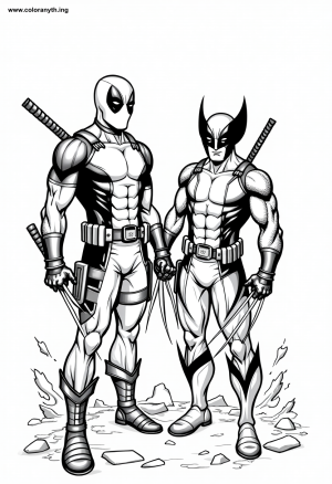 Deadpool and Wolverine: Dynamic Duo Coloring Page