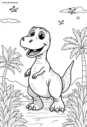 Playful T. Rex Adventure Coloring Page