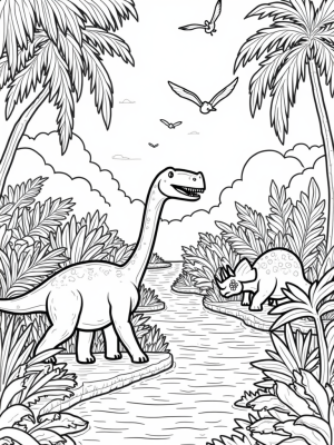 Cheerful Dinosaurs in a Prehistoric Jungle