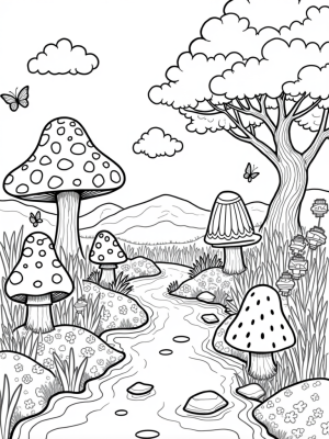 Magical Forest Glade with Friendly Flowers and Mushrooms