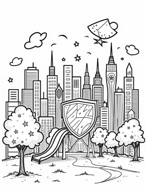 Comic Book City Skyline with Superhero Slide