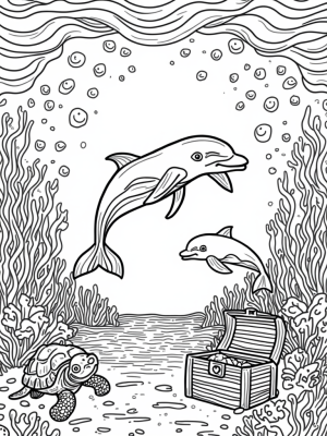 Playful Dolphins in a Colorful Underwater World
