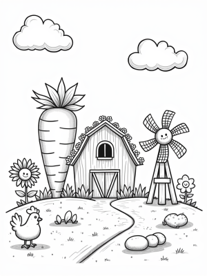 Giant Carrot Barn and Playful Farm Friends