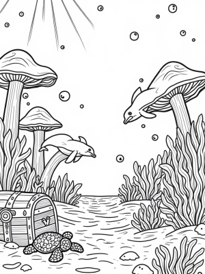 Underwater Garden with Dolphins and Treasure