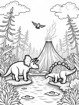 Triceratops and Friends in a Prehistoric Jungle
