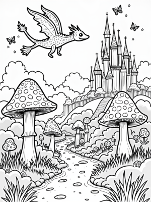 Enchanted Forest with Candy Castle and Cloud Dragon