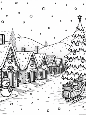 Gingerbread Village with Snowmen and Reindeer