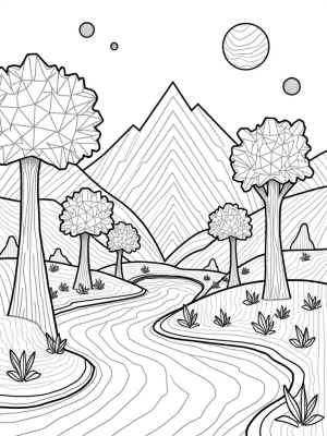 Geometric Wonderland with Triangular Trees and a Colorful River