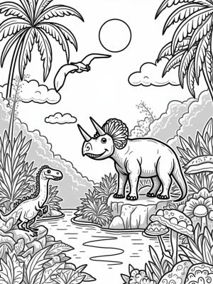 Cheerful Triceratops in a Prehistoric Jungle