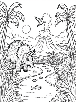 Friendly Triceratops in a Prehistoric Jungle