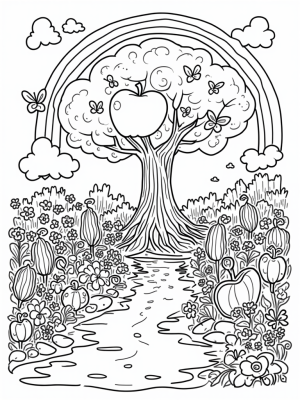 Magical Garden with a Friendly Tree and Golden Apple