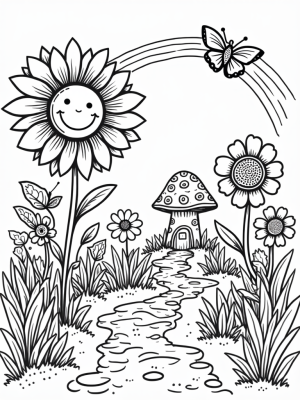 Giant Sunflower and Whimsical Garden