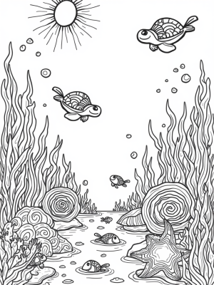Underwater Garden with Sea Turtles and Octopuses