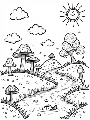 Oversized Mushrooms and a Playful Stream