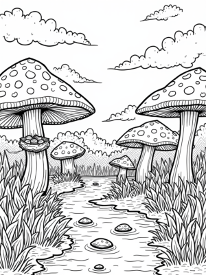 Giant Mushrooms and Playful Fish in the Forest