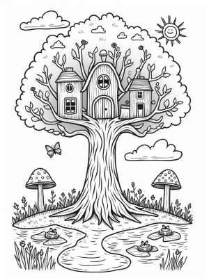 Treehouse Village with Frogs and Butterflies
