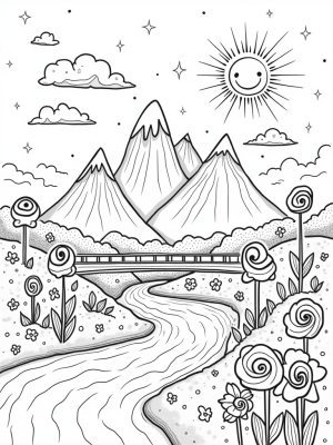 Candy-Colored Mountain Landscape with Lollipop Bridge