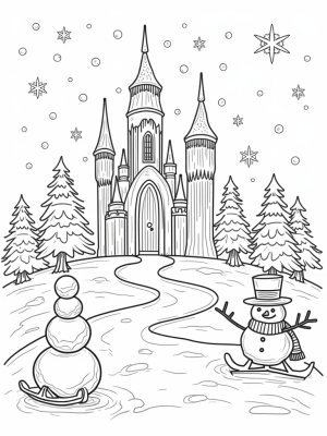 Majestic Ice Castle Surrounded by Snowflakes