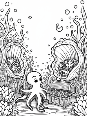 Underwater Garden with Colorful Fish and a Cheerful Octopus