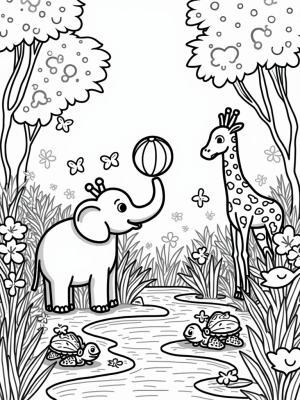 Friendly Elephant and Playful Jungle Animals