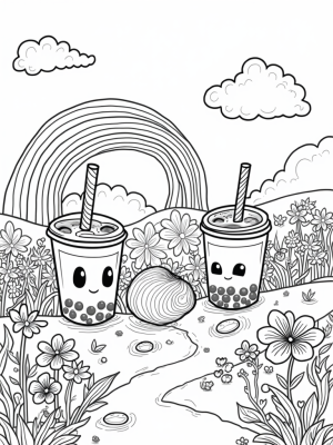 Boba Tea Garden with Giant Tapioca Pearl