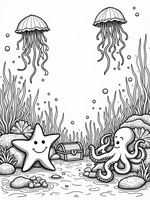 Underwater Garden with Starfish and Octopus