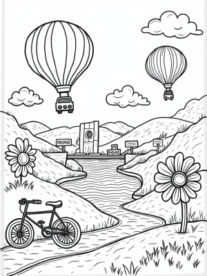 Colorful Hot Air Balloons and a Rainbow Road