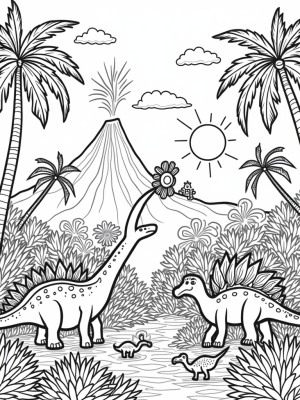 Cheerful Dinosaurs in a Prehistoric Jungle