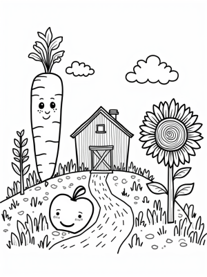 Oversized Fruits and Cheerful Farm Landscape