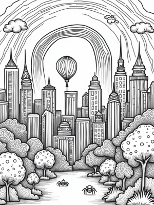 Candy Cityscape with Playful Spider and Lollipop Trees