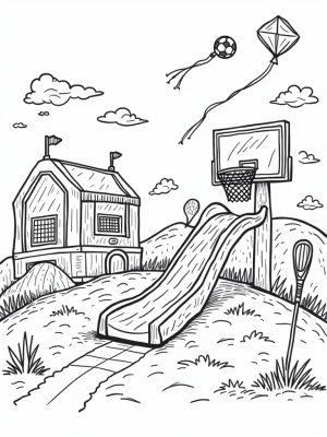 Whimsical Sports Playground with Giant Equipment