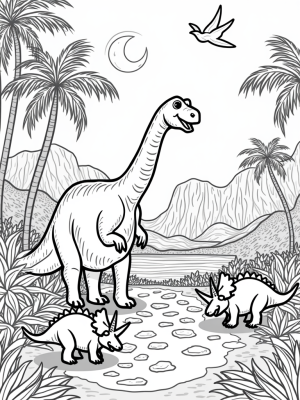 Brontosaurus and Triceratops in a Candy Cane Jungle