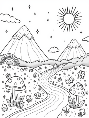 Candy-Colored Mountains and Smiling Flowers