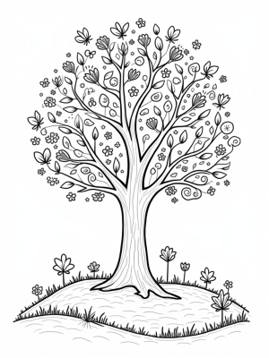 Four Seasons Tree with Blossoms, Leaves, Acorns, and Snowflakes
