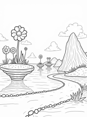 Floating Islands with Oversized Flowers and Spiraled Rocks