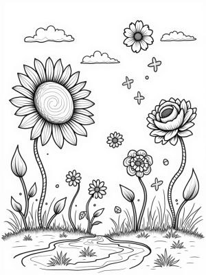 Oversized Flowers in a Whimsical Garden
