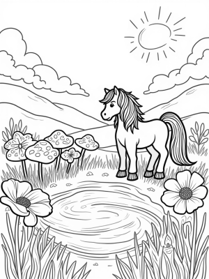 Majestic Pony in a Whimsical Meadow