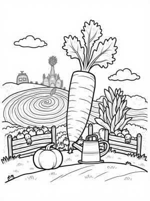 Oversized Vegetables in a Whimsical Farm Landscape