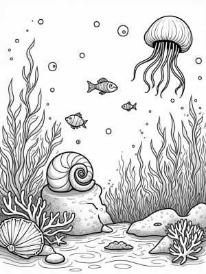 Underwater Garden with Coral and Jellyfish