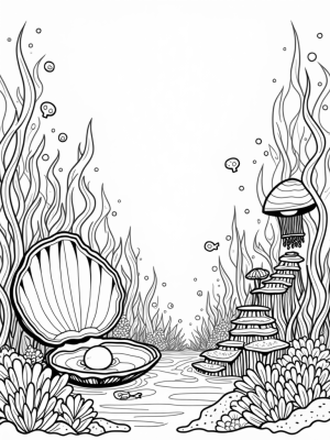Underwater Garden with Giant Clam and Glowing Jellyfish