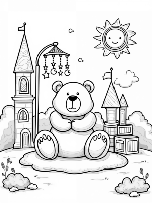 Giant Plush Bear in a Nursery Landscape