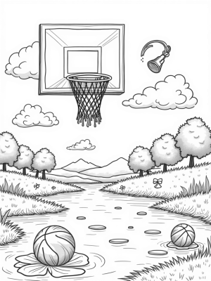 Giant Basketball Hoop in a Cloudy Sky