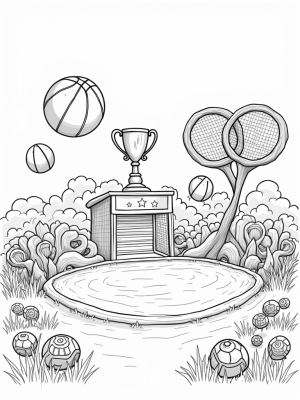 Floating Basketballs and a Whistle Tree in a Sports Arena