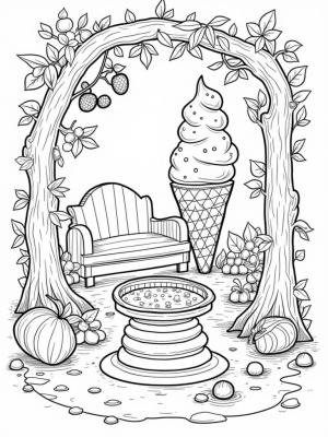 Fruit Orchard with Watermelon Seating and Ice Cream Cone Tower