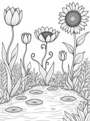 Giant Flowers and a Tranquil Pond