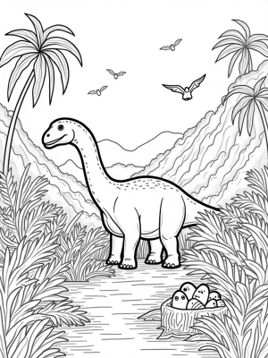 Brontosaurus in a Lush Prehistoric Jungle