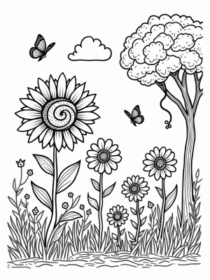 Oversized Flower Garden with Spiraled Sunflower
