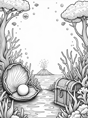 Underwater Garden with Giant Seashell and Treasure Chest