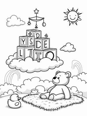 Floating Nursery with Building Blocks and Teddy Bear