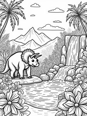 Triceratops in a Prehistoric Jungle